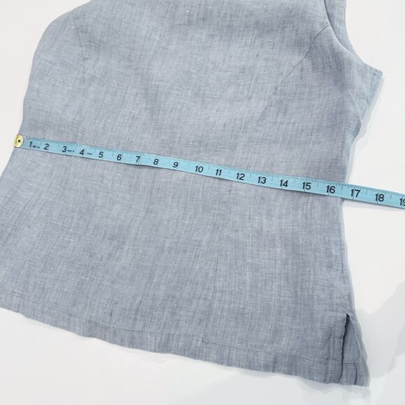Vintage 90s Square Neck Tank Top Size 40 Large Blue 100% Linen Back Button Close - Picture 12 of 16
